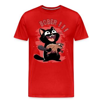 Hyper-Katze ruft „Bober!!!“ – Tierischer Ausraster - Männer Premium Bio T-Shirt - Rot - Vorne - Damien (186cm)