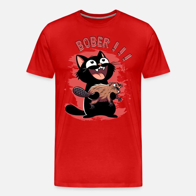 Hyper-Katze ruft „Bober!!!“ – Tierischer Ausraster - Männer Premium Bio T-Shirt - Rot