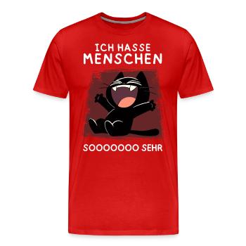 Lachende schwarze Katze – Wenn’s richtig wehtut - Männer Premium Bio T-Shirt - Rot - Vorne - Damien (186cm)