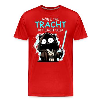 Möge die Tracht mit euch sein – Nerdkatze - Männer Premium Bio T-Shirt - Rot - Vorne - Damien (186cm)