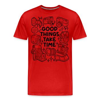 Good Things Take Time – Analogue Photography - Men's Premium Organic T-Shirt - red - Front - Damien (186cm)
