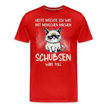 Menschen schubsen - Süße Grump Style Katze - Männer Premium Bio T-Shirt - Rot - Vorne - Damien (186cm)