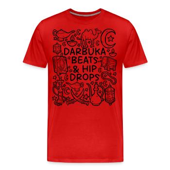 Darbuka Beats – Hip Drops – Bauchtanz & Rhythmus - Männer Premium Bio T-Shirt - Rot - Vorne - Damien (186cm)