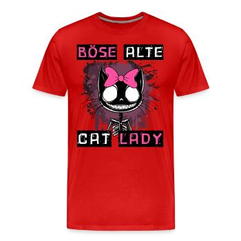 Boese alte Cat Lady Niedlich? Nein, nur gefährlich - Männer Premium Bio T-Shirt - Rot - Vorne - Damien (186cm)