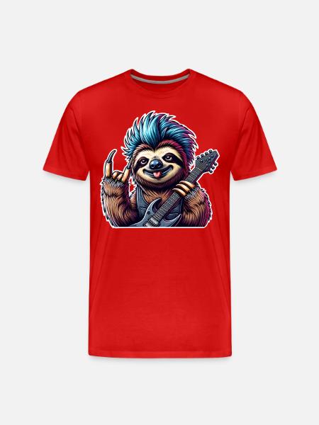 Sloth Rock and Roll Guitarist - Men's Premium Organic T-Shirt - red
