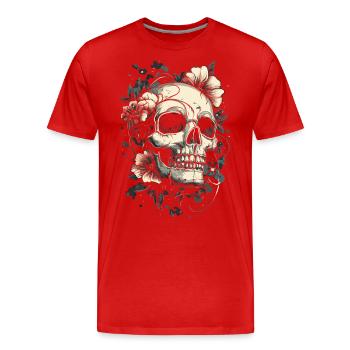 Schädel mit Blumen Tattoo-Stil - Männer Premium Bio T-Shirt - Rot - Vorne - Damien (186cm)