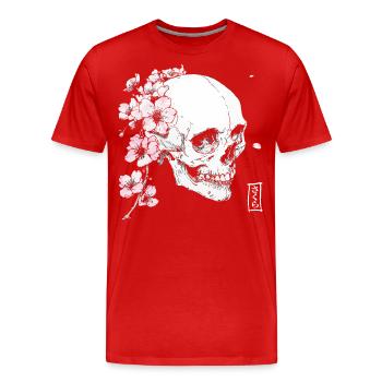 Kirschblüten Schädel im Japan-Stil - Männer Premium Bio T-Shirt - Rot - Vorne - Damien (186cm)