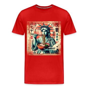Ramen Statue de la Liberté Grunge Poster Style - T-shirt bio Premium Homme - rouge - Devant - Damien (186cm)