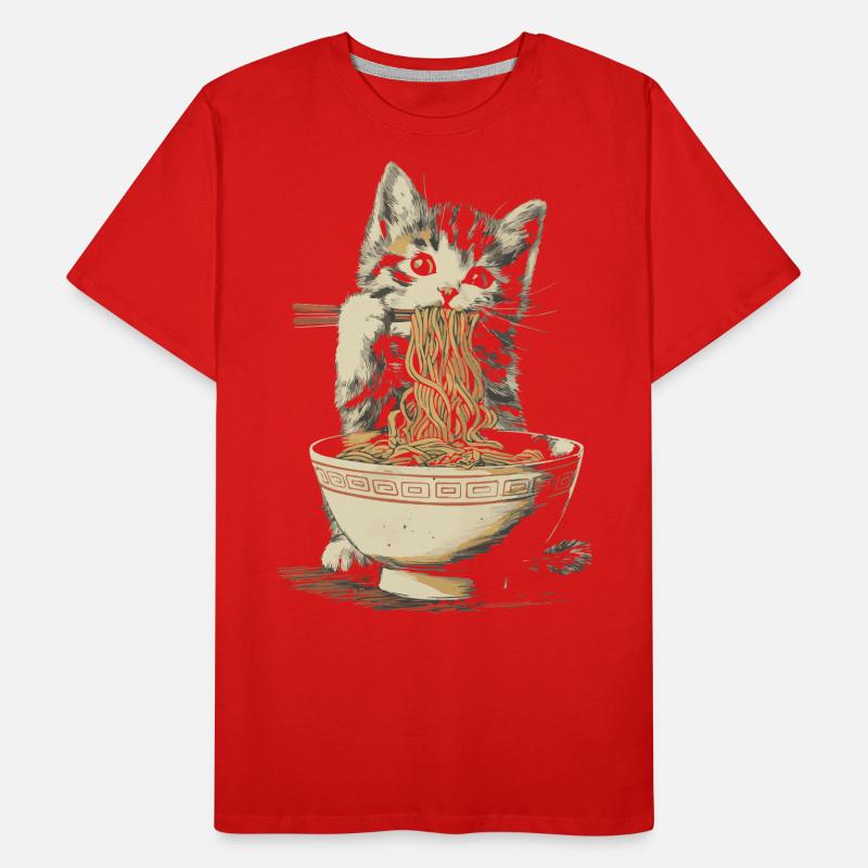 Chat mignon mangeant des ramen - conception de nouilles amusante T-shirt bio Premium Homme