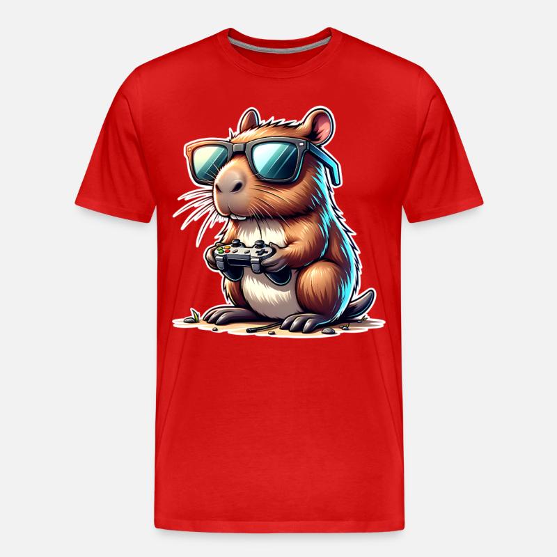 Capybara Gaming - Männer Premium Bio T-Shirt - Rot