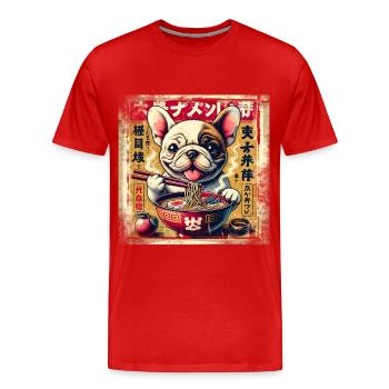 Ramen Französische Bulldogge Hund Grunge Poster St - Männer Premium Bio T-Shirt - Rot - Vorne - Damien (186cm)