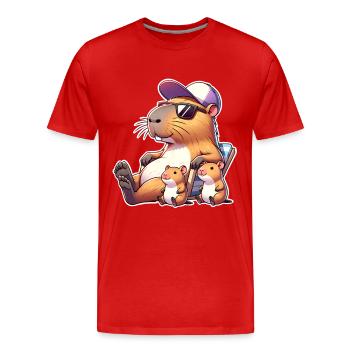 Capybara Dad Kids Son Daughter Kids - Men's Premium Organic T-Shirt - red - Front - Damien (186cm)