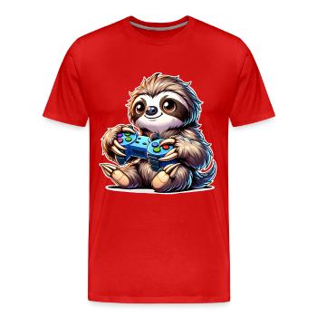Faultier Gamer Gaming Nerd - Männer Premium Bio T-Shirt - Rot - Vorne - Damien (186cm)