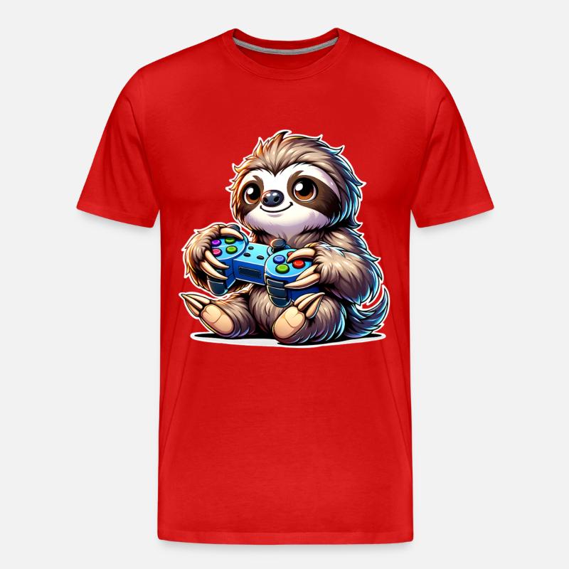 Faultier Gamer Gaming Nerd - Männer Premium Bio T-Shirt - Rot