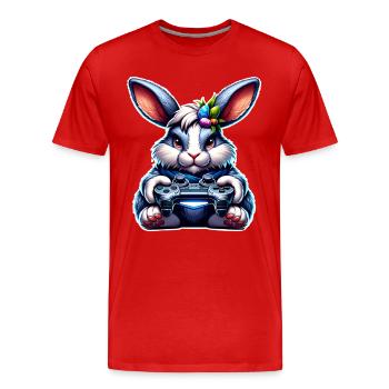 Hase Kaninchen Gamer Gaming Nerd - Männer Premium Bio T-Shirt - Rot - Vorne - Damien (186cm)