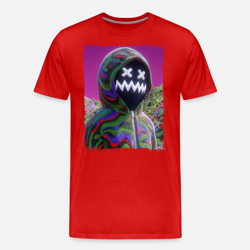 Psychedelic Maskenfigur Neon Glitch Grafik - Männer Premium Bio T-Shirt - Rot