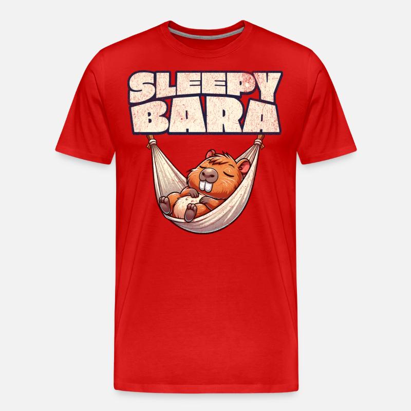 Capybara Sleepy Bara - Männer Premium Bio T-Shirt - Rot