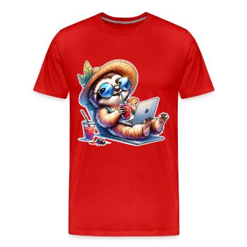 paresseux ordinateur portable cocktail travail - T-shirt bio Premium Homme - rouge - Devant - Damien (186cm)
