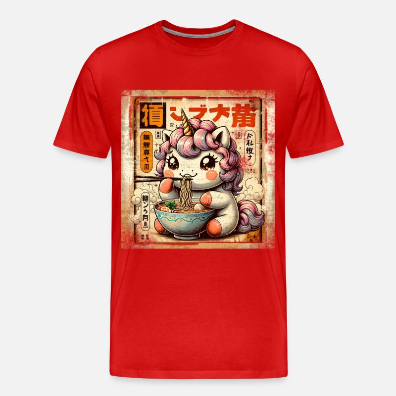 Ramen Einhorn Grunge Poster Style - Männer Premium Bio T-Shirt - Rot