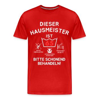 Dieser Hausmeister ist 65. Schonend behandeln - Männer Premium Bio T-Shirt - Rot - Vorne - Damien (186cm)