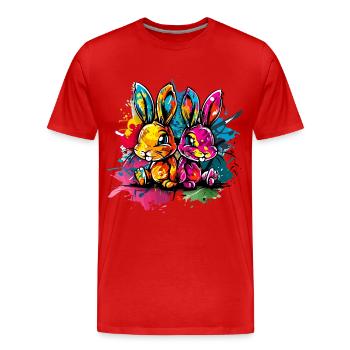 Two bunnies in colorful graffiti style - Men's Premium Organic T-Shirt - red - Front - Damien (186cm)