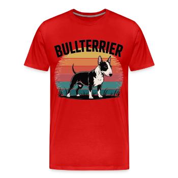 Bullterrier im Retro Sonnen-Style - Männer Premium Bio T-Shirt - Rot - Vorne - Damien (186cm)
