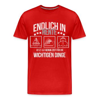Rentner mit Boot Ruhestand genießen Rente - Männer Premium Bio T-Shirt - Rot - Vorne - Damien (186cm)