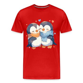 Pingouin Coeur Amour Mignon Câlin Pingouin Amour - T-shirt bio Premium Homme - rouge - Devant - Damien (186cm)