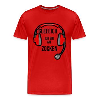 Gleich ich bin am zocken - Männer Premium Bio T-Shirt - Rot - Vorne - Damien (186cm)