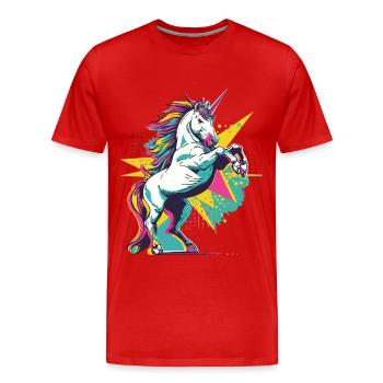 Einhorn Bunt Pop Art Magie Fantasie Märchen Zauber - Männer Premium Bio T-Shirt - Rot - Vorne - Damien (186cm)