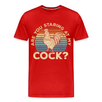 Are You Staring At My Cock Vintage - Men's Premium Organic T-Shirt - red - Front - Damien (186cm)