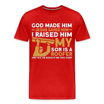 Mein Sohn Vater Dachdecker Vater Familie - Männer Premium Bio T-Shirt - Rot - Vorne - Damien (186cm)