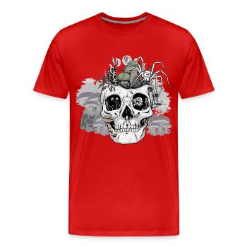 Horror Halloween Spinne Totenkopf Herbst Pilze - Männer Premium Bio T-Shirt - Rot - Vorne - Damien (186cm)