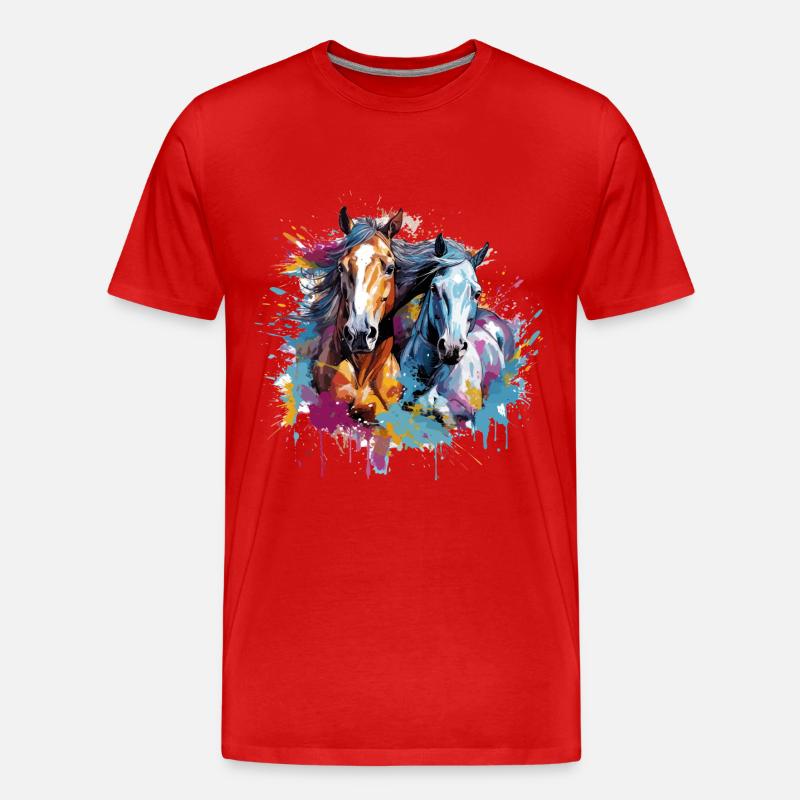 Pferde, Pferde - Männer Premium Bio T-Shirt - Rot