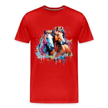 Chevaux aquarelle - T-shirt bio Premium Homme - rouge - Devant - Damien (186cm)