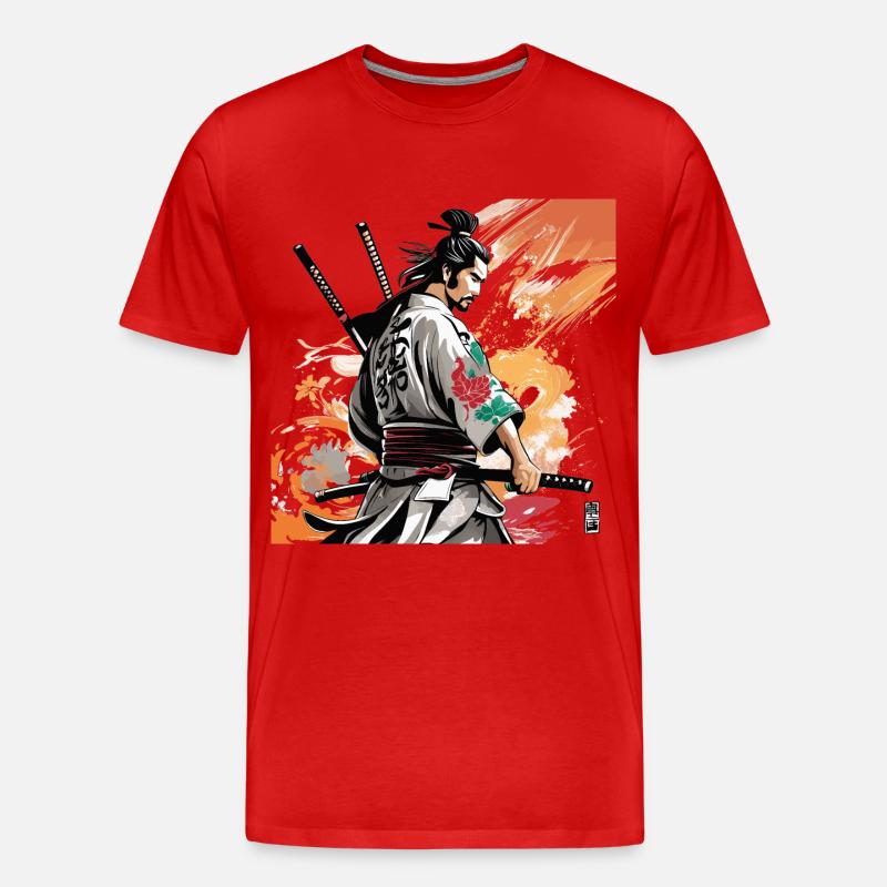 Samurai mit Schwertergrafik - Männer Premium Bio T-Shirt - Rot