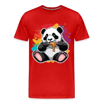Happy Panda Eating with Paint Splatter Sticker Des - Men's Premium Organic T-Shirt - red - Front - Damien (186cm)