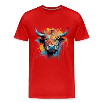 Highland Cow, watercolor - Men's Premium Organic T-Shirt - red - Front - Damien (186cm)