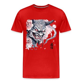Japanese Hannya - Men's Premium Organic T-Shirt - red - Front - Damien (186cm)