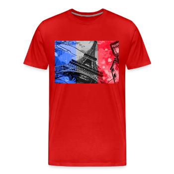 Paris Skyline Eiffel Tower France Flag Flag - Men's Premium Organic T-Shirt - red - Front - Damien (186cm)