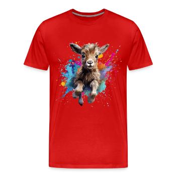 chèvre, cabris qui saute - T-shirt bio Premium Homme - rouge - Devant - Damien (186cm)