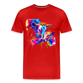 Kuh mit 3 Kälbern - Männer Premium Bio T-Shirt - Rot - Vorne - Damien (186cm)