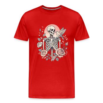 Skeleton Roses with Bird Illustration - Men's Premium Organic T-Shirt - red - Front - Damien (186cm)