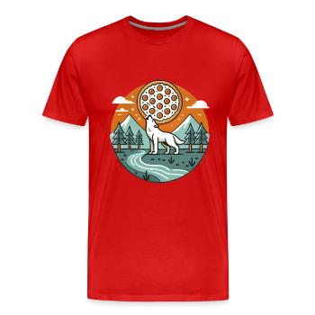 Heulender Wolf mit Pizza Mond - Männer Premium Bio T-Shirt - Rot - Vorne - Damien (186cm)
