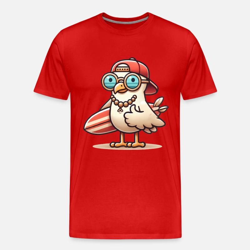 Coole Strandmöwe mit Surfbrett - Männer Premium Bio T-Shirt - Rot