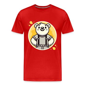 Ours joyeux en bretelles insigne - T-shirt bio Premium Homme - rouge - Devant - Damien (186cm)