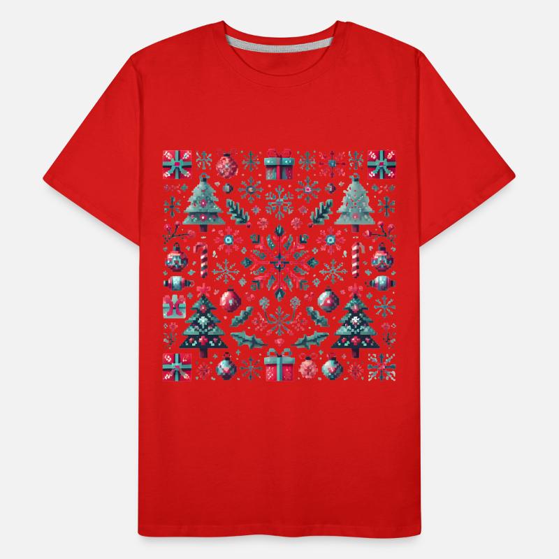Festive Pixel Art Christmas Pattern Men's Premium Organic T-Shirt