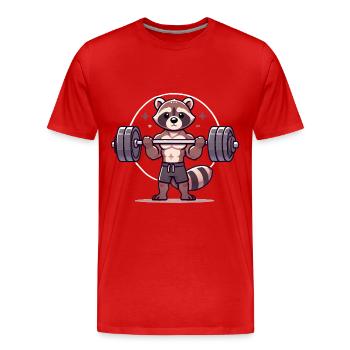 Muskulöser Waschbär beim Gewichtheben - Männer Premium Bio T-Shirt - Rot - Vorne - Damien (186cm)