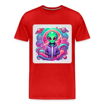 Illustration de voyageur extraterrestre cosmique - T-shirt bio Premium Homme - rouge - Devant - Damien (186cm)