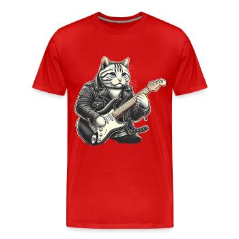 Chat jouant de la guitare - T-shirt bio Premium Homme - rouge - Devant - Damien (186cm)